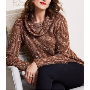 Boho Cowl Neck Speckled Sweater Ruby Rd Sz PS Knit Nutmeg Brown Camping Gorpcore